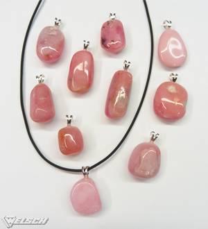 Trommelstein Anhänger Opal Andenopal pink / Silberöse